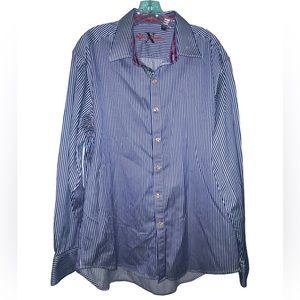 Men’s Robert Graham Long Sleeve Pin Striped Button Down Shirt Blue and White XXL